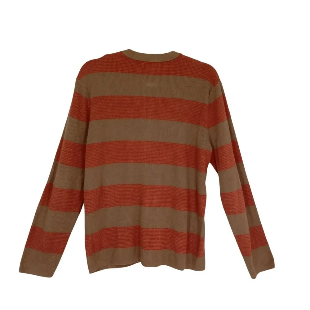 Banana Republic Sweater Mens Striped L Brown & Red 100% Cotton Crewneck